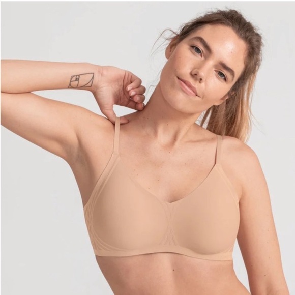 HoneyLove NWT Bra Silhouette Crossover Sand Nude Padded B1X Neutral Comfort